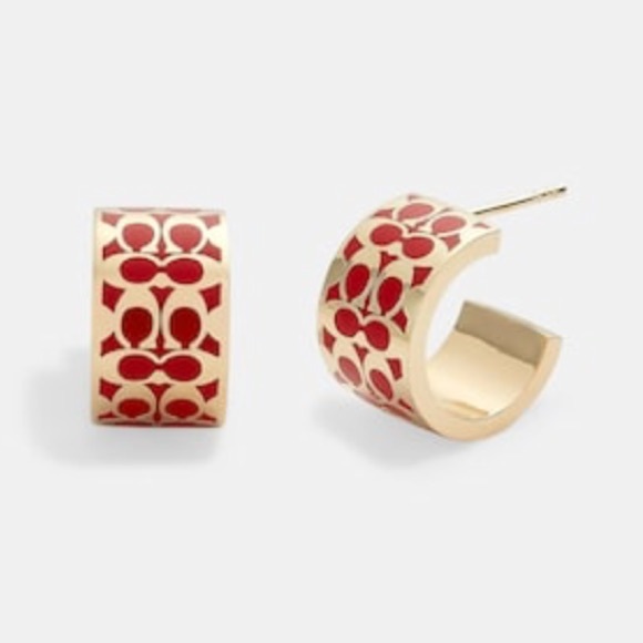 Coach Signature Huggie Earrings NWT - Picture 1 of 2